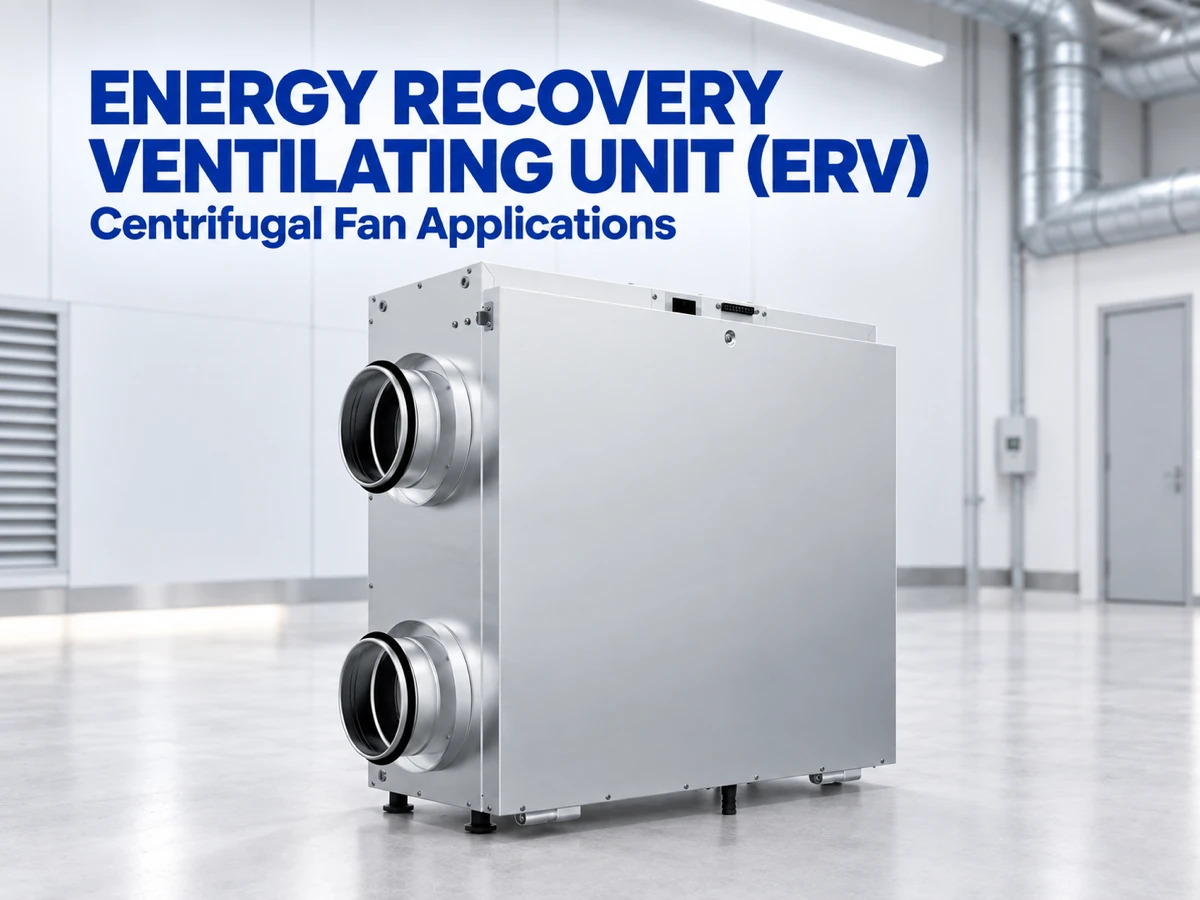 Energy recovery ventilating unit (ERV) with spigot connections, EC centrifugal supply and extract fans inside